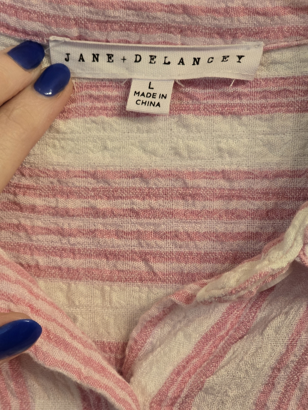 Jane and Delancey Pink and White Striped Button-Down Top Size Large Lightweight - Picture 3 of 6